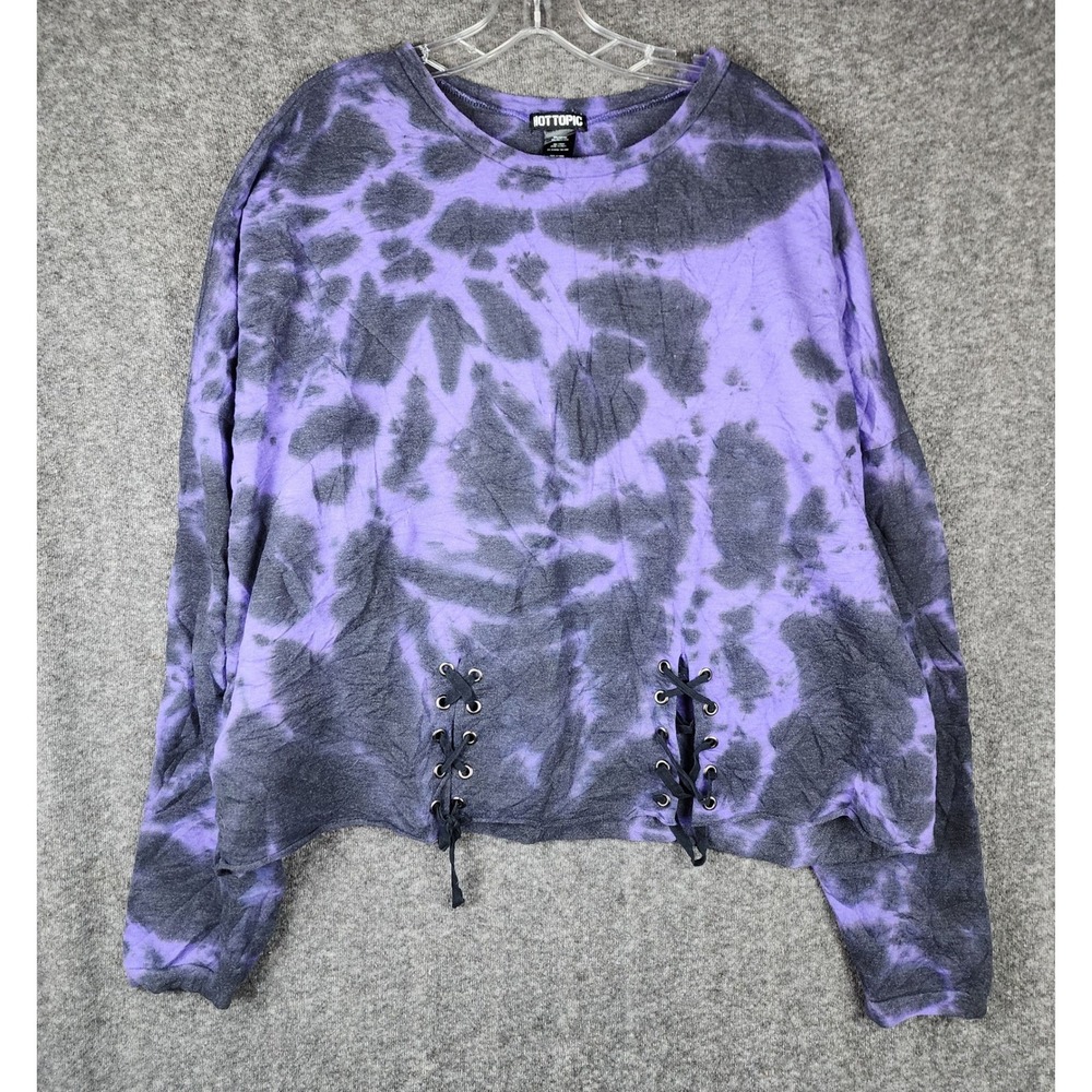Hot Topic Sweatshirt Women 3 Purple Tie Dye Lace Up Front Long Sleeve Relaxed